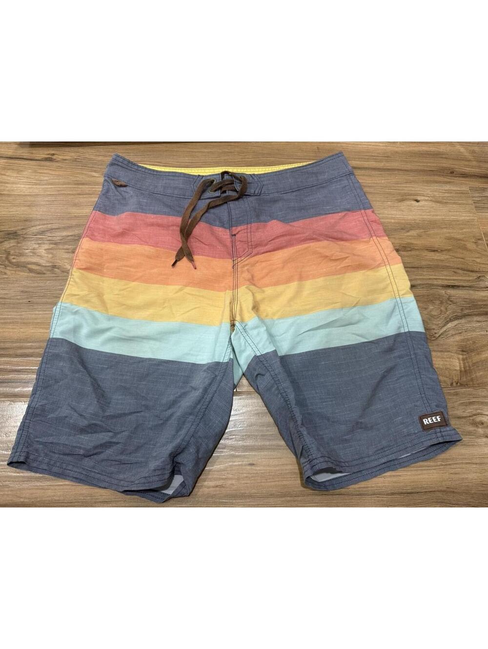Reef Board Shorts Mens Size 32 Blue Striped Surf Swim Trunks Beach